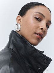Silver Tone Round Disc Stud Earrings - Image 1 of 5