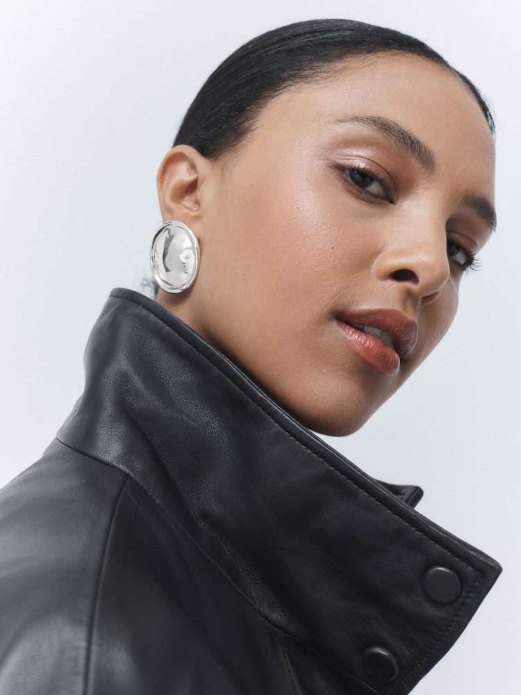 Silver Tone Round Disc Stud Earrings - Image 1 of 5 Silver Tone Round Disc Stud Earrings - Image 1 of 5