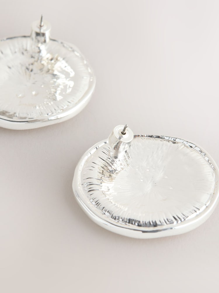 Silver Tone Round Disc Stud Earrings - Image 5 of 5 Silver Tone Round Disc Stud Earrings - Image 5 of 5