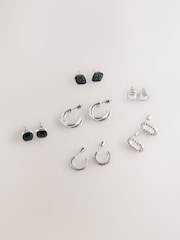 Silver/Black 6 Pack Stud and Hoop Earrings - Image 1 of 3