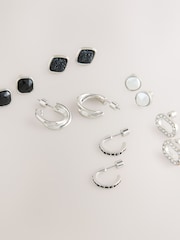 Silver/Black 6 Pack Stud and Hoop Earrings - Image 3 of 3