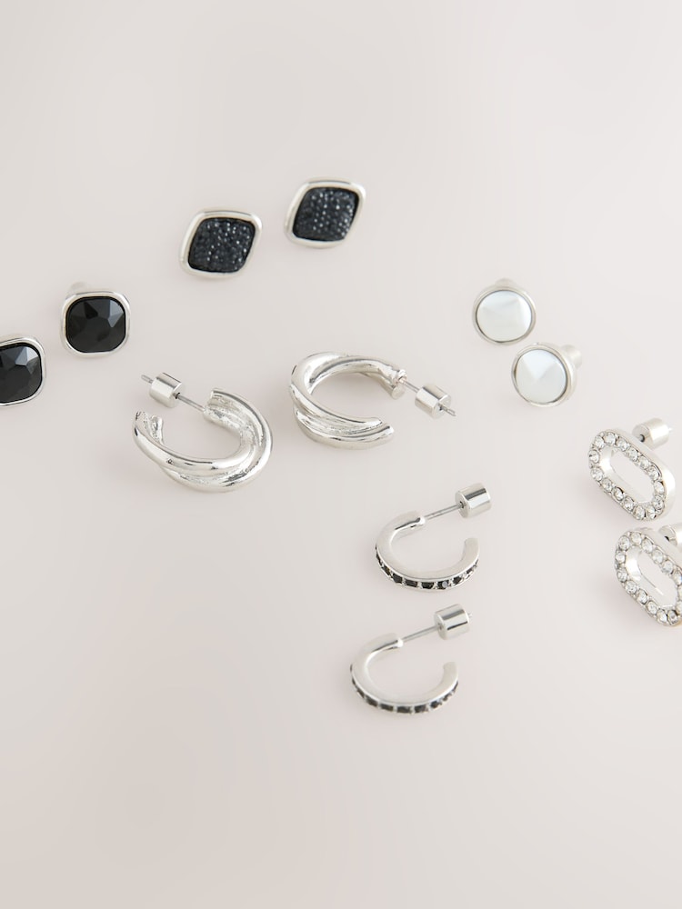 Silver/Black 6 Pack Stud and Hoop Earrings - Image 3 of 3