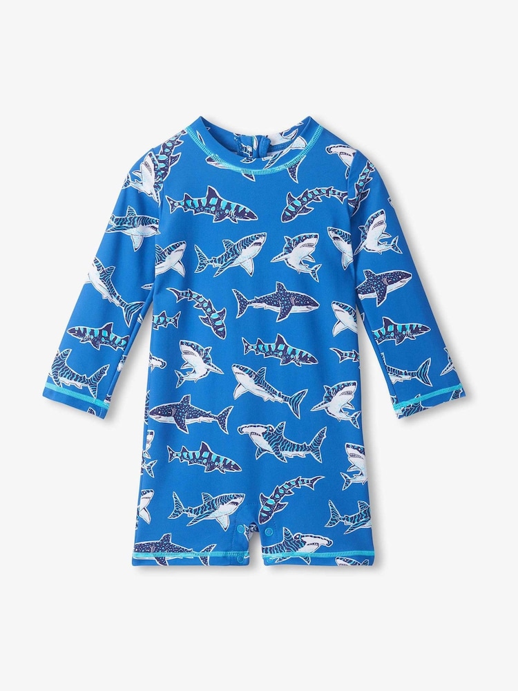 Hatley Blue Patterned Sharks Sun Protection Swimsuit - Image 1 of 2