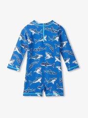Hatley Blue Patterned Sharks Sun Protection Swimsuit - Image 2 of 2