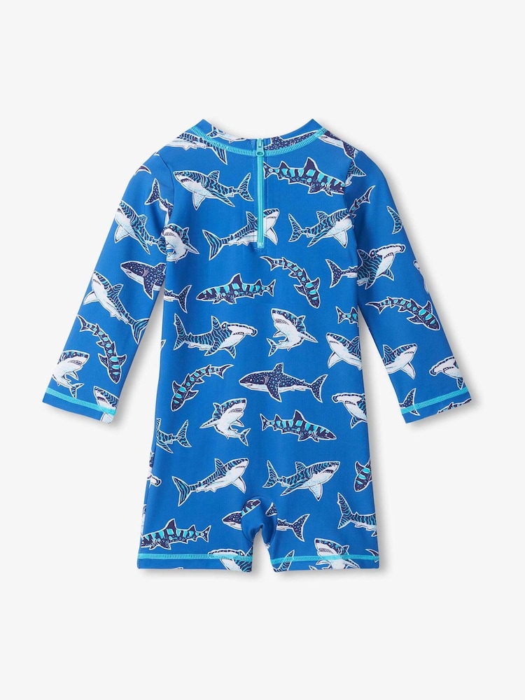 Hatley Blue Patterned Sharks Sun Protection Swimsuit - Image 2 of 2