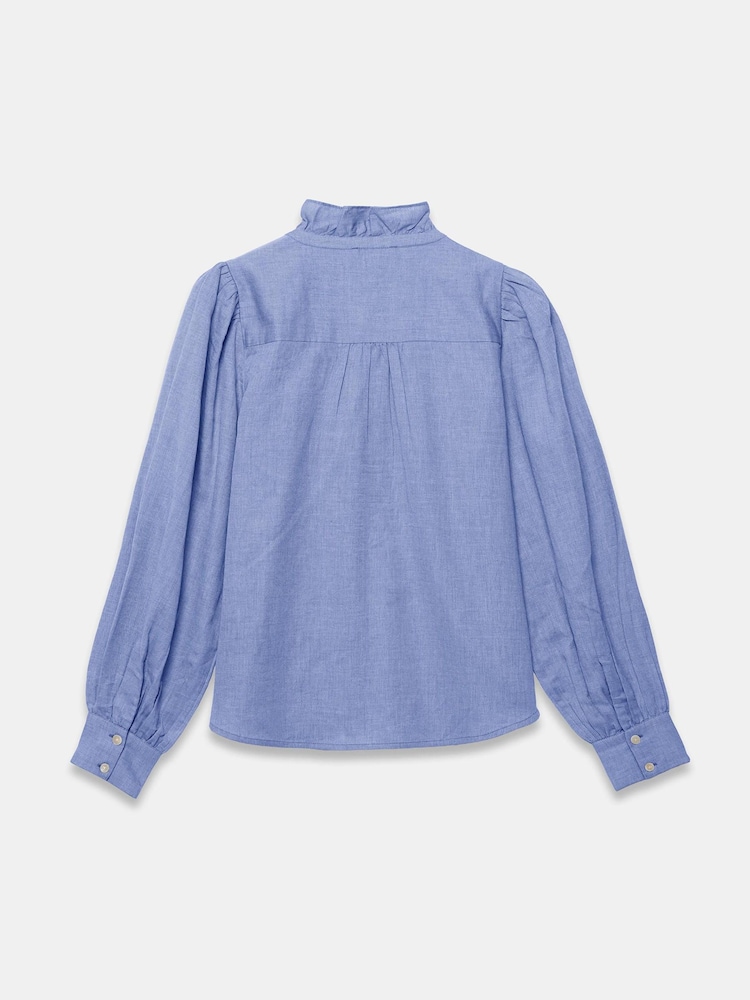 Mint Velvet Blue Cotton Chambray Ruffle Blouse - Image 8 of 8
