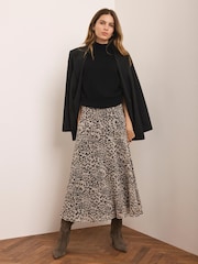 Mint Velvet Brown Animal Print Midi Skirt - Image 1 of 8