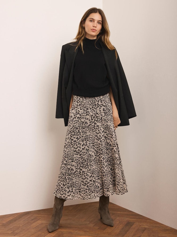 Mint Velvet Brown Animal Print Midi Skirt - Image 1 of 8