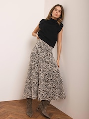 Mint Velvet Brown Animal Print Midi Skirt - Image 2 of 8