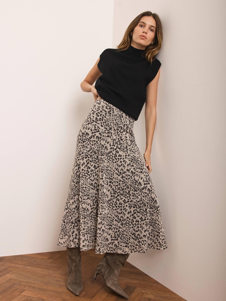 Mint Velvet Brown Animal Print Midi Skirt - Image 2 of 8