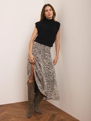 Mint Velvet Brown Animal Print Midi Skirt - Image 4 of 8