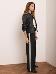 Mint Velvet Black Crochet Trim Wide Trousers - Image 3 of 8