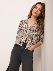 Mint Velvet Brown Leopard Print Cotton Cardigan - Image 2 of 5