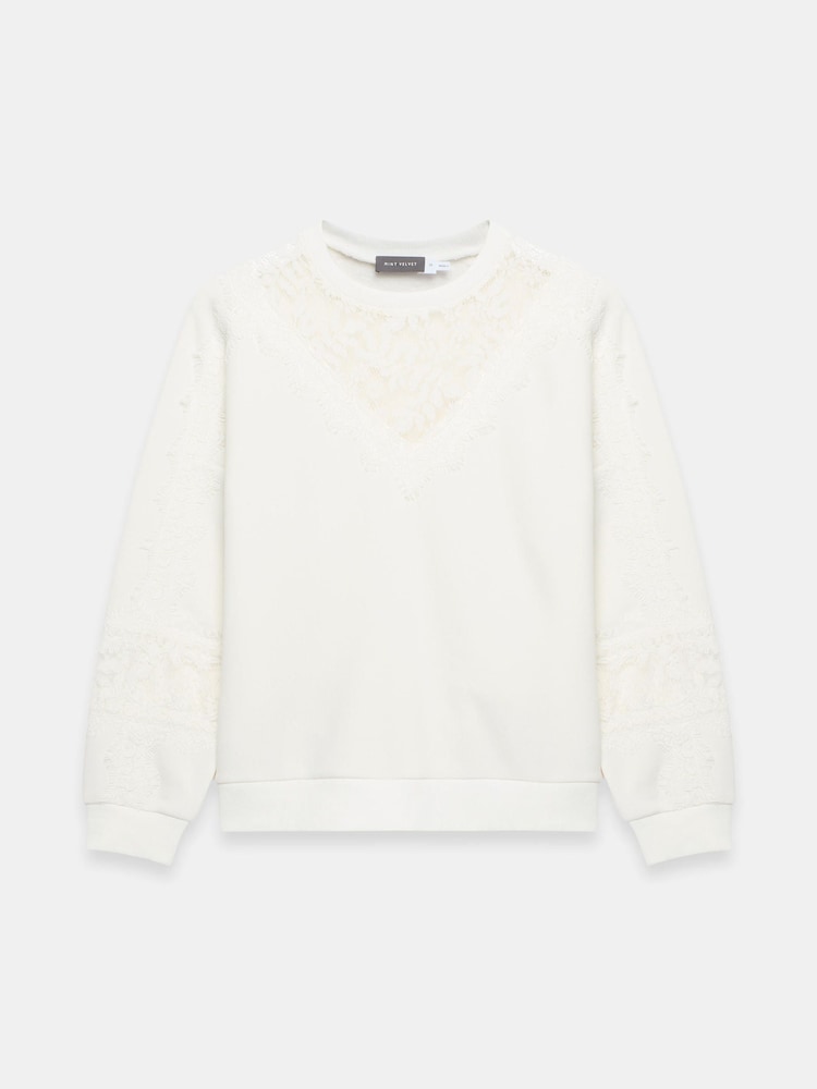 Mint Velvet White Lace Detail Sweatshirt - Image 7 of 7