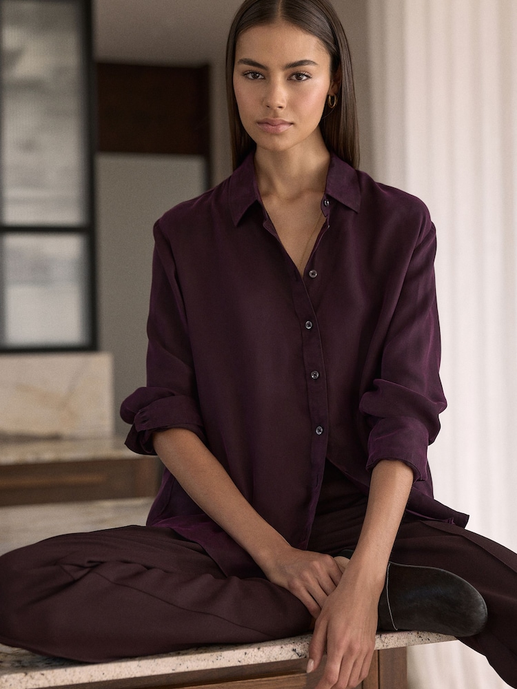 Burgundy Red Straight Tailored Trousers - Image 2 of 7
