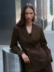 Chocolate Brown Stripe Double Breasted Blazer - Image 1 of 8