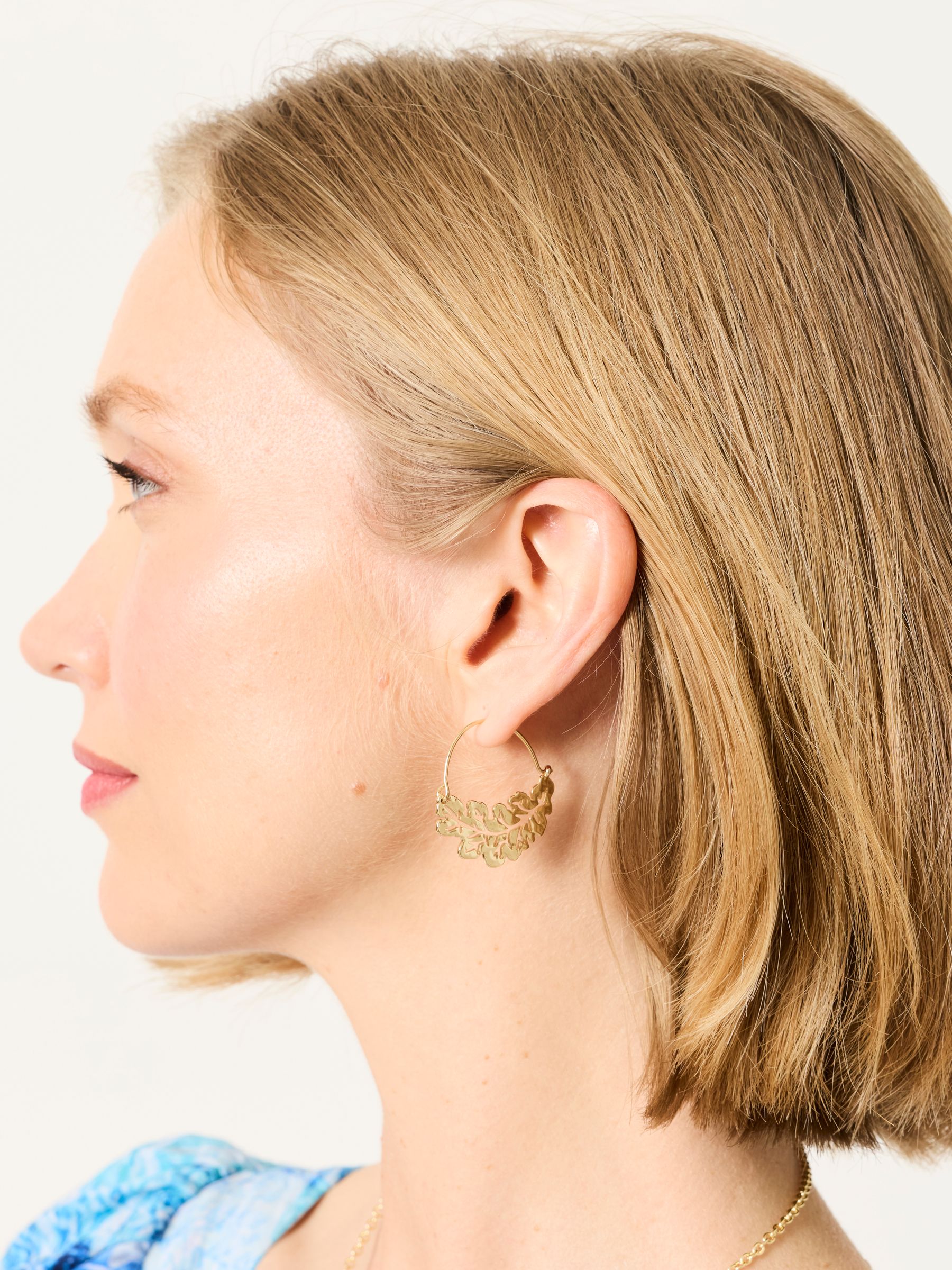 Fat Face - Earrings - Leaf Hoop Earrings - Gold
