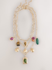 Gold Tone Layered Charm Chain Necklace - Image 1 of 4