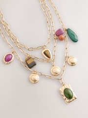 Gold Tone/Multicolour Charm Chain 3 Layer Necklace - Image 5 of 7