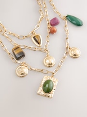 Gold Tone/Multicolour Charm Chain 3 Layer Necklace - Image 6 of 7
