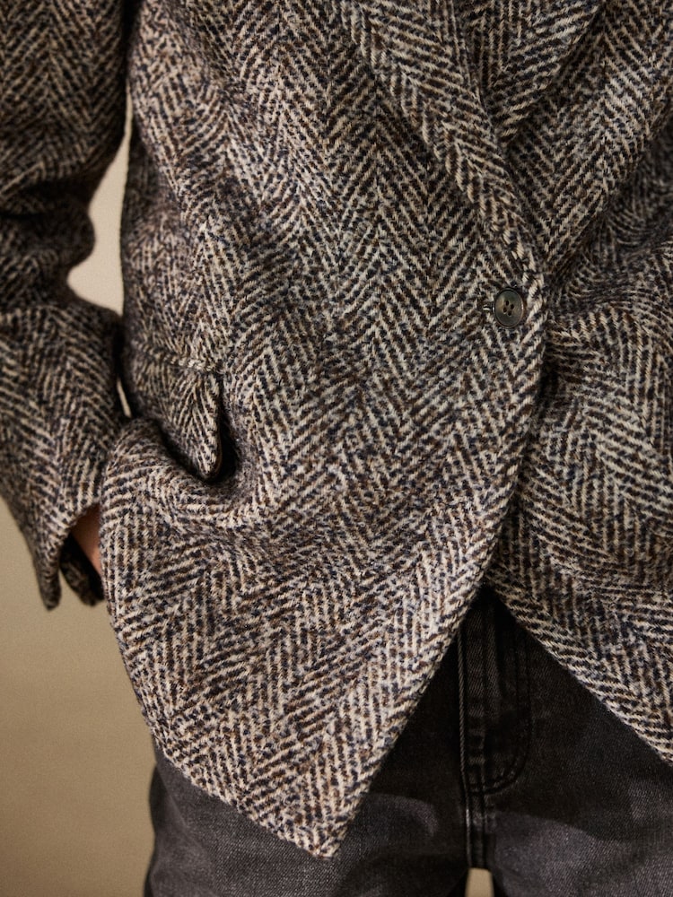 Brown/Cream N. Premium Herringbone Contrast Collar Blazer - Image 5 of 5