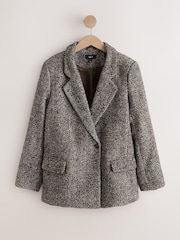 Brown/Cream N. Premium Herringbone Contrast Collar Blazer - Image 6 of 8