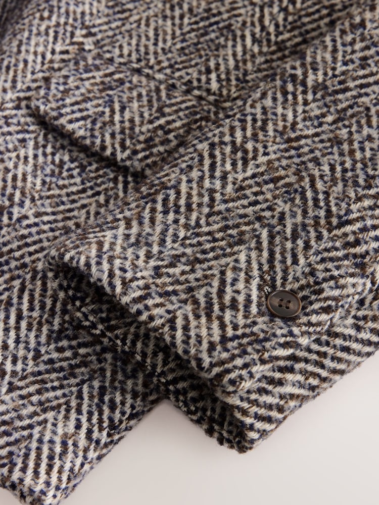 Brown/Cream N. Premium Herringbone Contrast Collar Blazer - Image 8 of 8