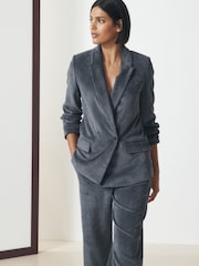 Slate Grey Cord Double Breasted Relaxed Blazer - Image 1 of 9