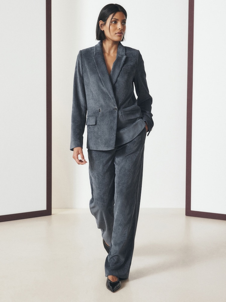 Slate Grey Cord Double Breasted Relaxed Blazer - Image 2 of 9