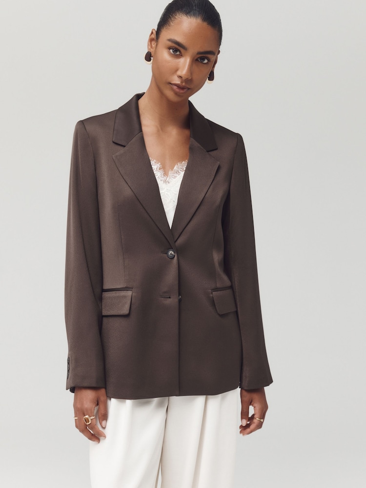 Chocolate Brown Satin Blazer - Image 1 of 10
