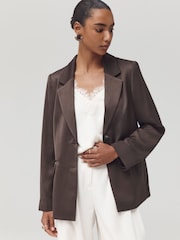 Chocolate Brown Satin Blazer - Image 3 of 10