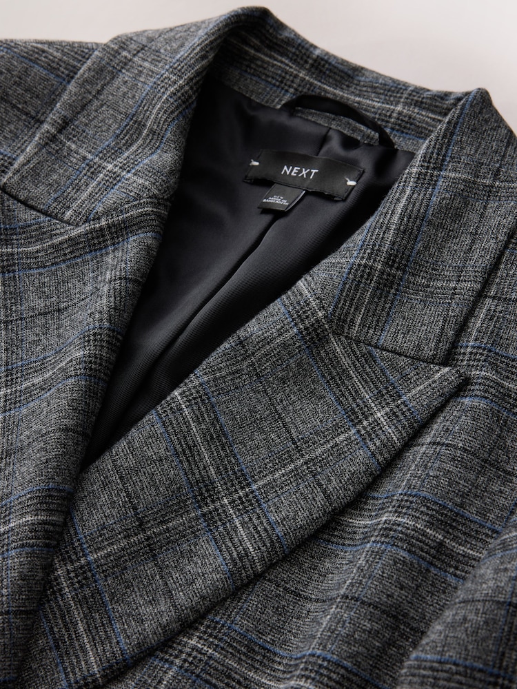 Grey/Blue Check Asymmetric Blazer - Image 2 of 9 Grey/Blue Check Asymmetric Blazer - Image 2 of 9