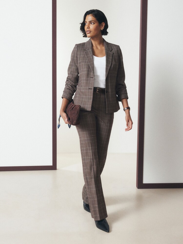 Brown Check Single Breasted Blazer - Image 2 of 8 Brown Check Single Breasted Blazer - Image 2 of 8