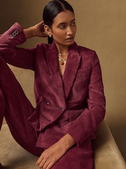 Burgundy Red Cord Double Breasted Relaxed Blazer - Image 1 of 9