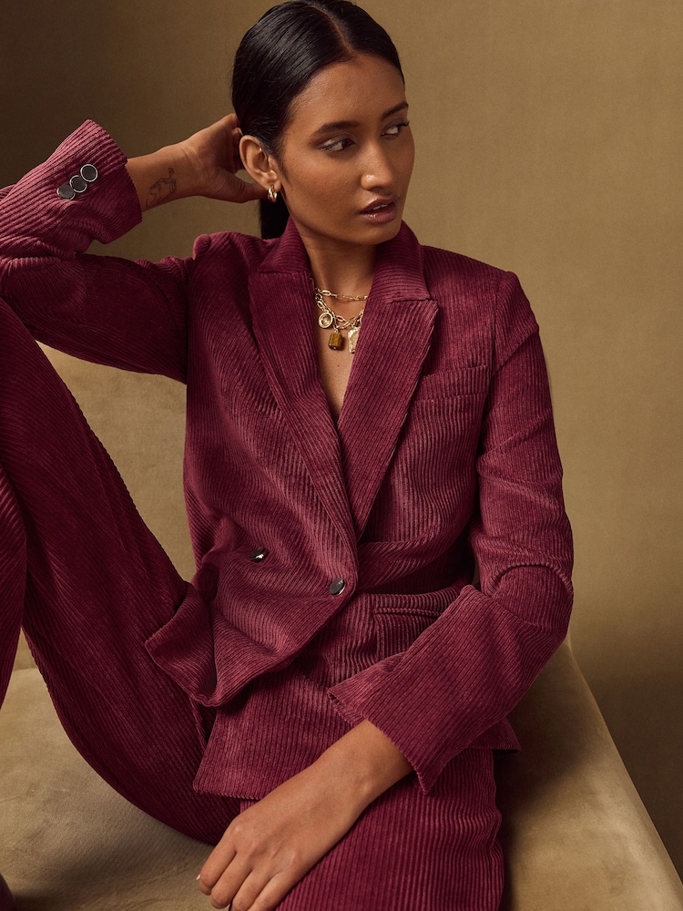 Burgundy Red Cord Double Breasted Relaxed Blazer - Image 1 of 9 Burgundy Red Cord Double Breasted Relaxed Blazer - Image 1 of 9