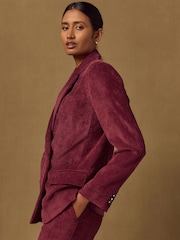Burgundy Red Cord Double Breasted Relaxed Blazer - Image 3 of 9