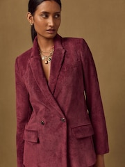Burgundy Red Cord Double Breasted Relaxed Blazer - Image 4 of 9