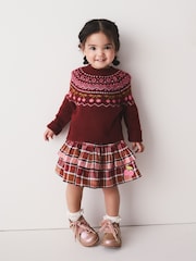 Berry and Pink Fairisle Jumper and Check Skirt Set (3mths-7yrs) - Image 1 of 5