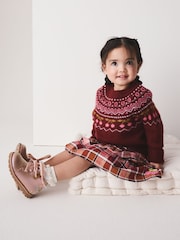 Berry and Pink Fairisle Jumper and Check Skirt Set (3mths-7yrs) - Image 2 of 5