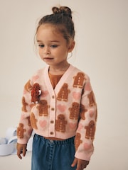 Pink Gingerbread Christmas Cardigan (3mths-7yrs) - Image 1 of 3