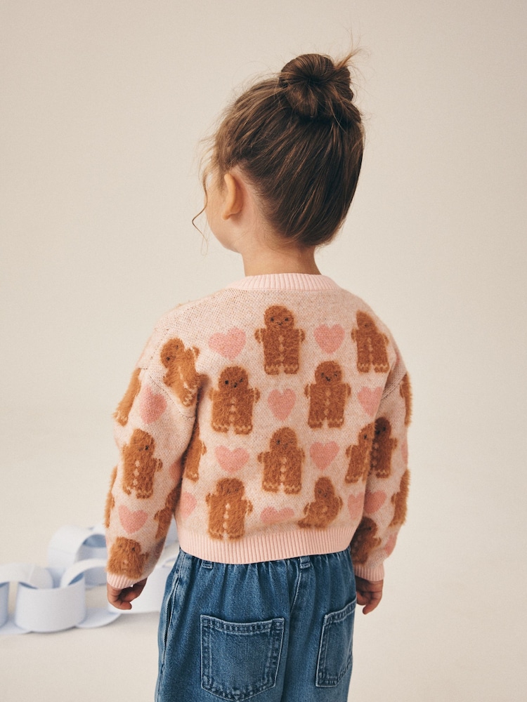 Pink Gingerbread Christmas Cardigan (3mths-7yrs) - Image 3 of 3 Pink Gingerbread Christmas Cardigan (3mths-7yrs) - Image 3 of 3