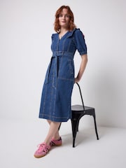 SCAMP & DUDE Blue Denim Frill Sleeve Midi Dress - Image 4 of 5