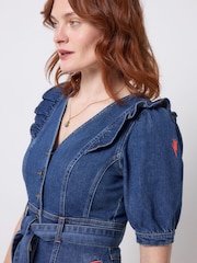 SCAMP & DUDE Blue Denim Frill Sleeve Midi Dress - Image 5 of 5
