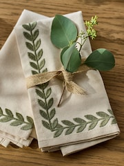 Laura Ashley Set of 4 Green/White Embroidered Napkins - Image 2 of 4