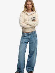 SUPERDRY Cream Athletic Relaxed Crop Zip Hoodie - Image 3 of 4