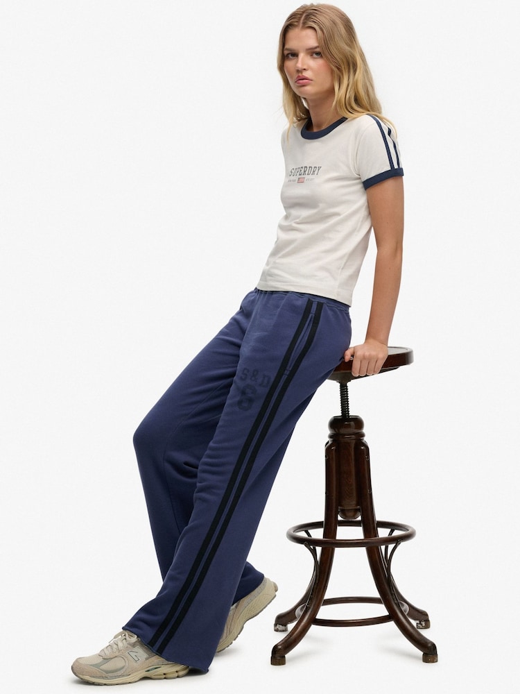 SUPERDRY Blue SUPERDRY Athletic Essentials Stripe Flare Joggers - Image 2 of 5 SUPERDRY Blue SUPERDRY Athletic Essentials Stripe Flare Joggers - Image 2 of 5
