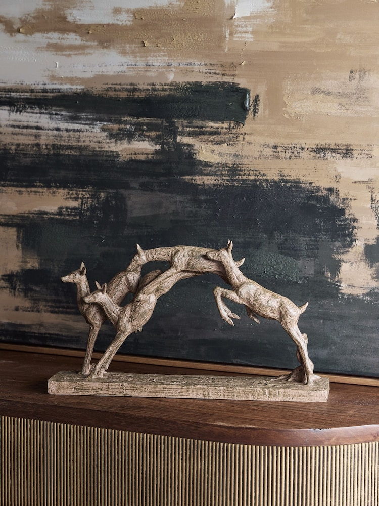 Libra Interiors Brown Rustic Woodland Leaping Fawns - Image 1 of 6