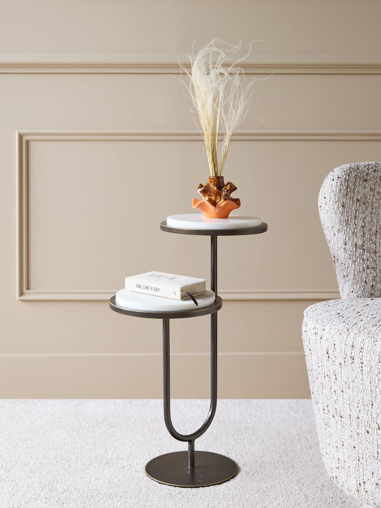 Libra Interiors White Marco Banswara Marble Accent Table - Image 1 of 5 Libra Interiors White Marco Banswara Marble Accent Table - Image 1 of 5
