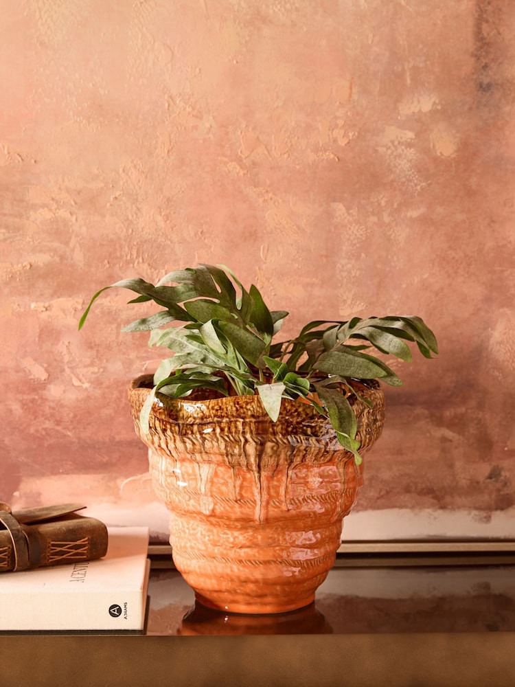 Libra Interiors Orange Ibiza Reactive Glaze Large Planter - Image 1 of 6 Libra Interiors Orange Ibiza Reactive Glaze Large Planter - Image 1 of 6