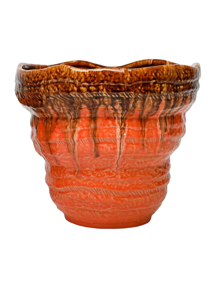 Libra Interiors Orange Ibiza Reactive Glaze Large Planter - Image 2 of 6 Libra Interiors Orange Ibiza Reactive Glaze Large Planter - Image 2 of 6